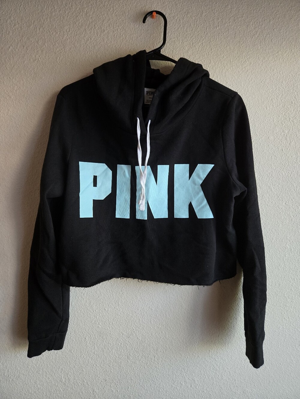 Victoria Secret Pink Teal Logo Cropped Hoodie M